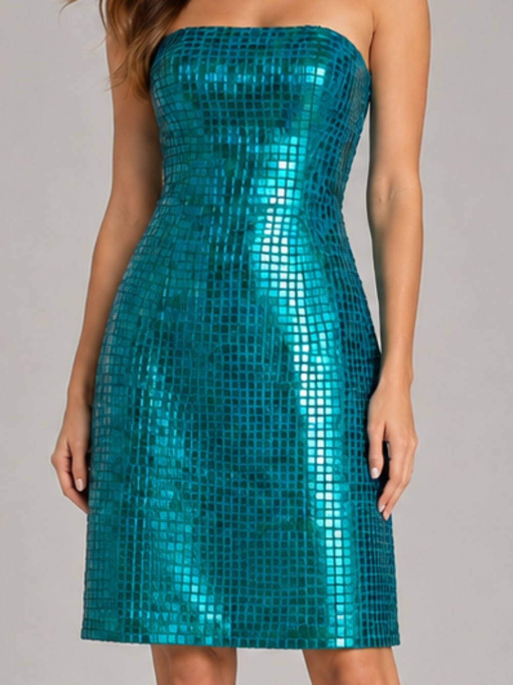 Sherri Hill Teal Emerald Strapless Sequin Mirror Mini Dress Y2K HOCO Formal 4 S